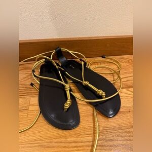 THE ROW Knot Metallic-Leather Wraparound-Strap Sandals 36